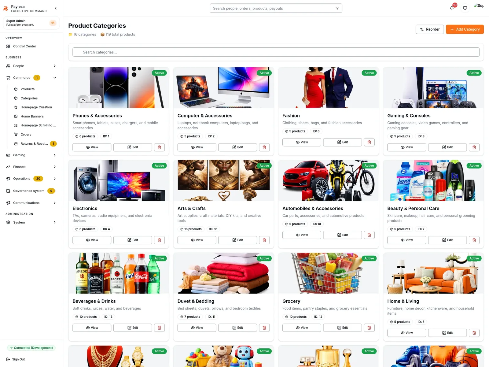 Categories screen