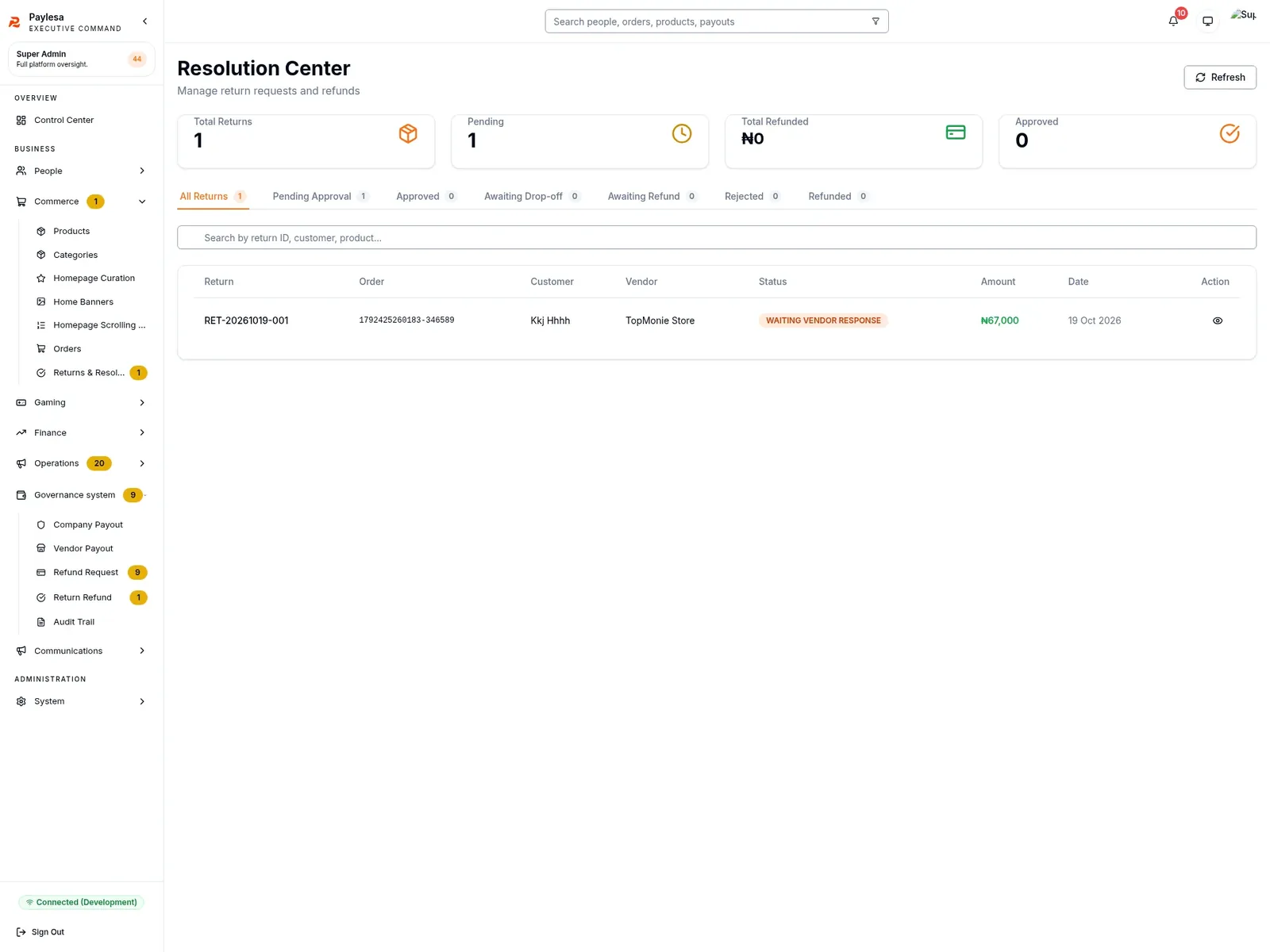 Resolution Center screen
