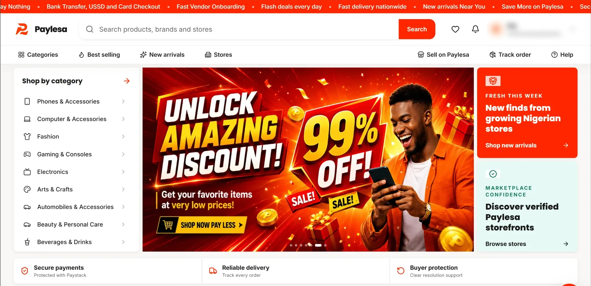 The paylesa.com storefront home page