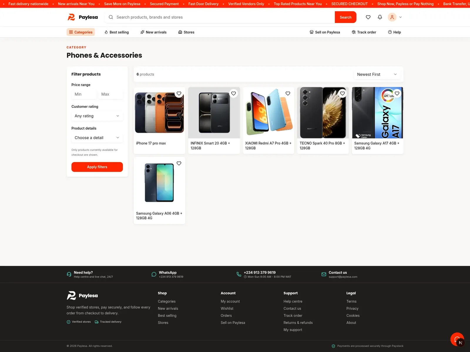 Category page with facet filters