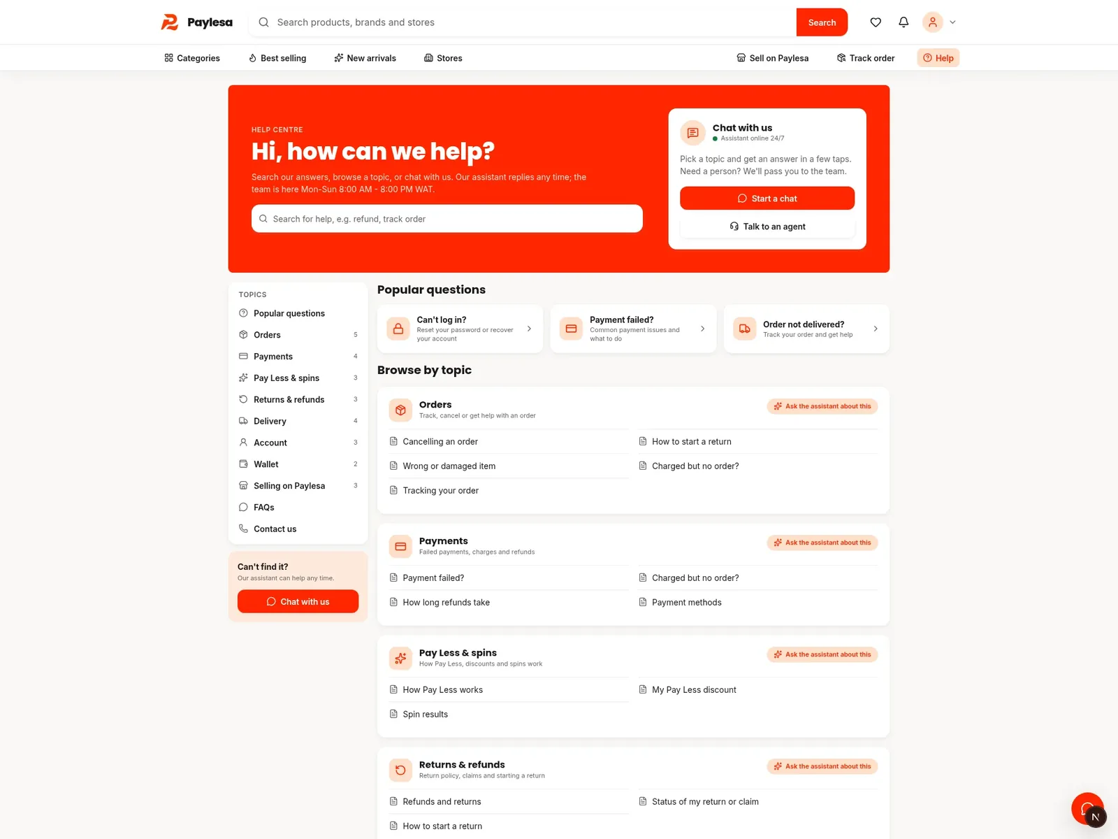 Help Centre page