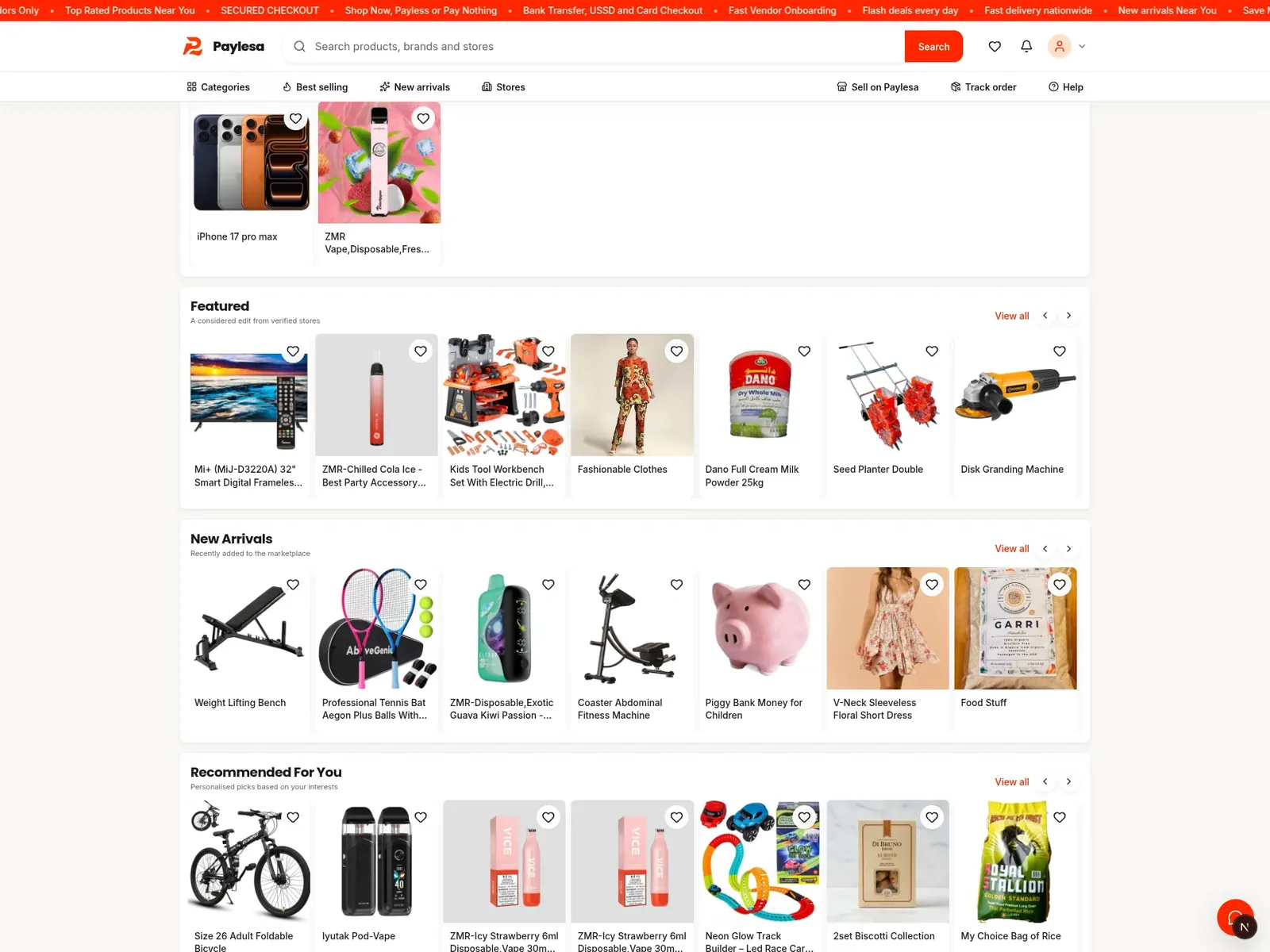 Curated product rails on the home page