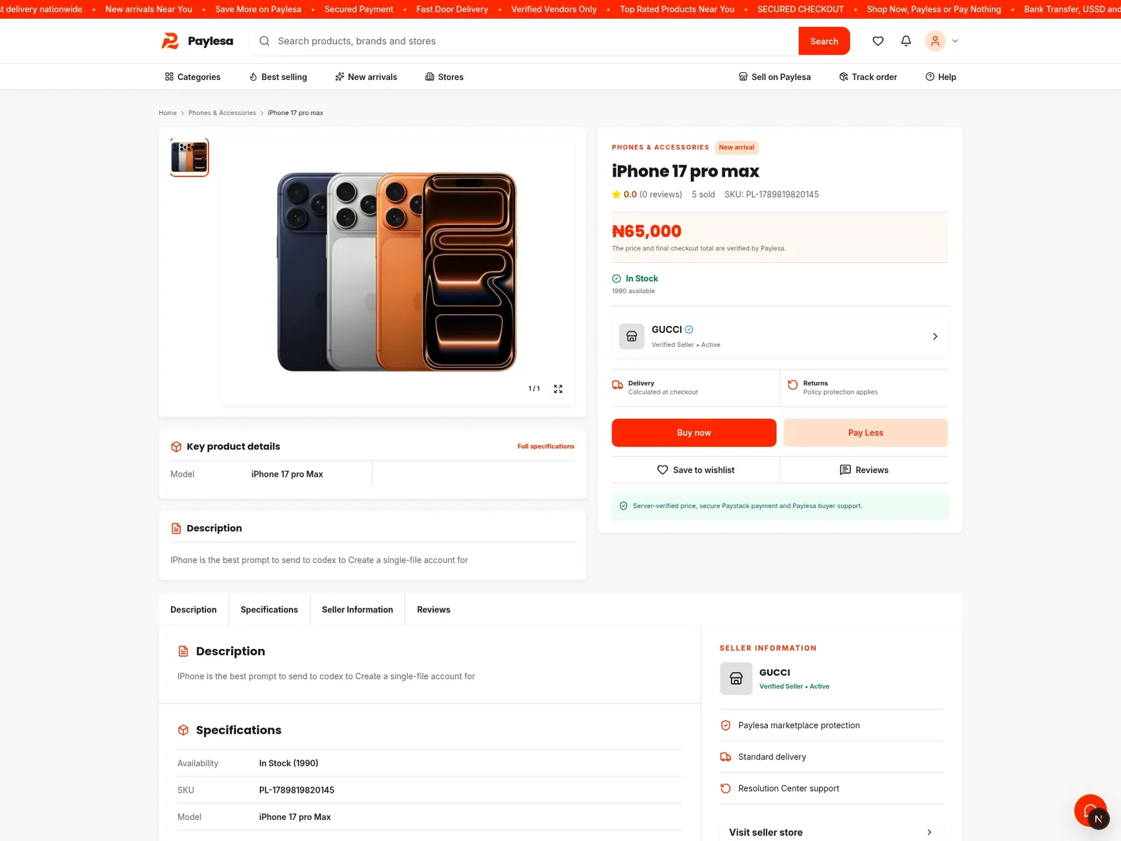 Product page with Buy Now and Pay Less