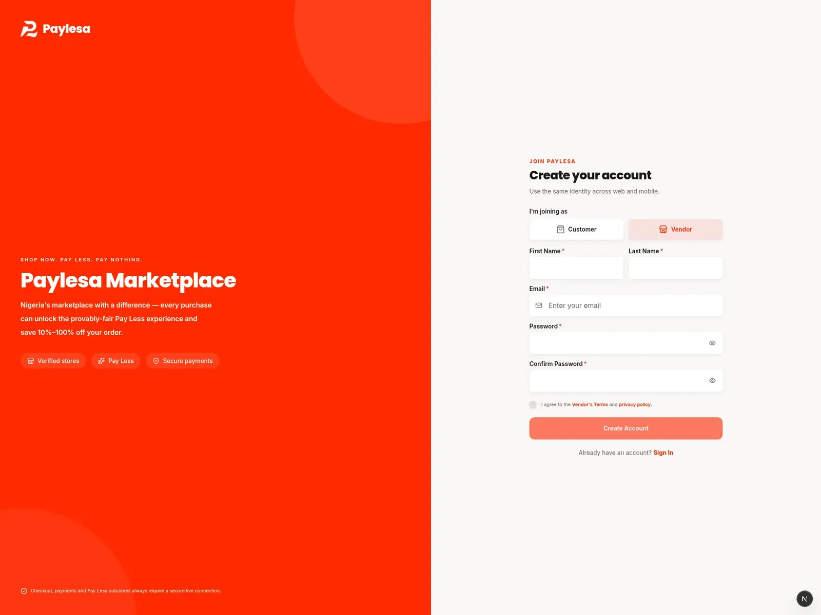 Registration page