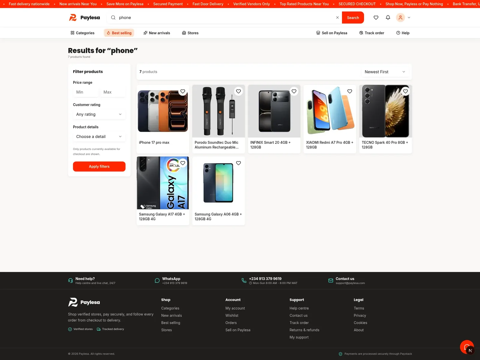Search results page